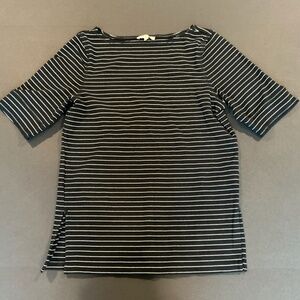 Madewell Black White Stripe Top Size L Stretch Cotton Fitted Short Sleeve